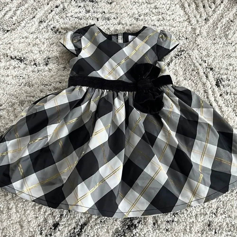 Like New Black White Grey Gold Checker Party Dress